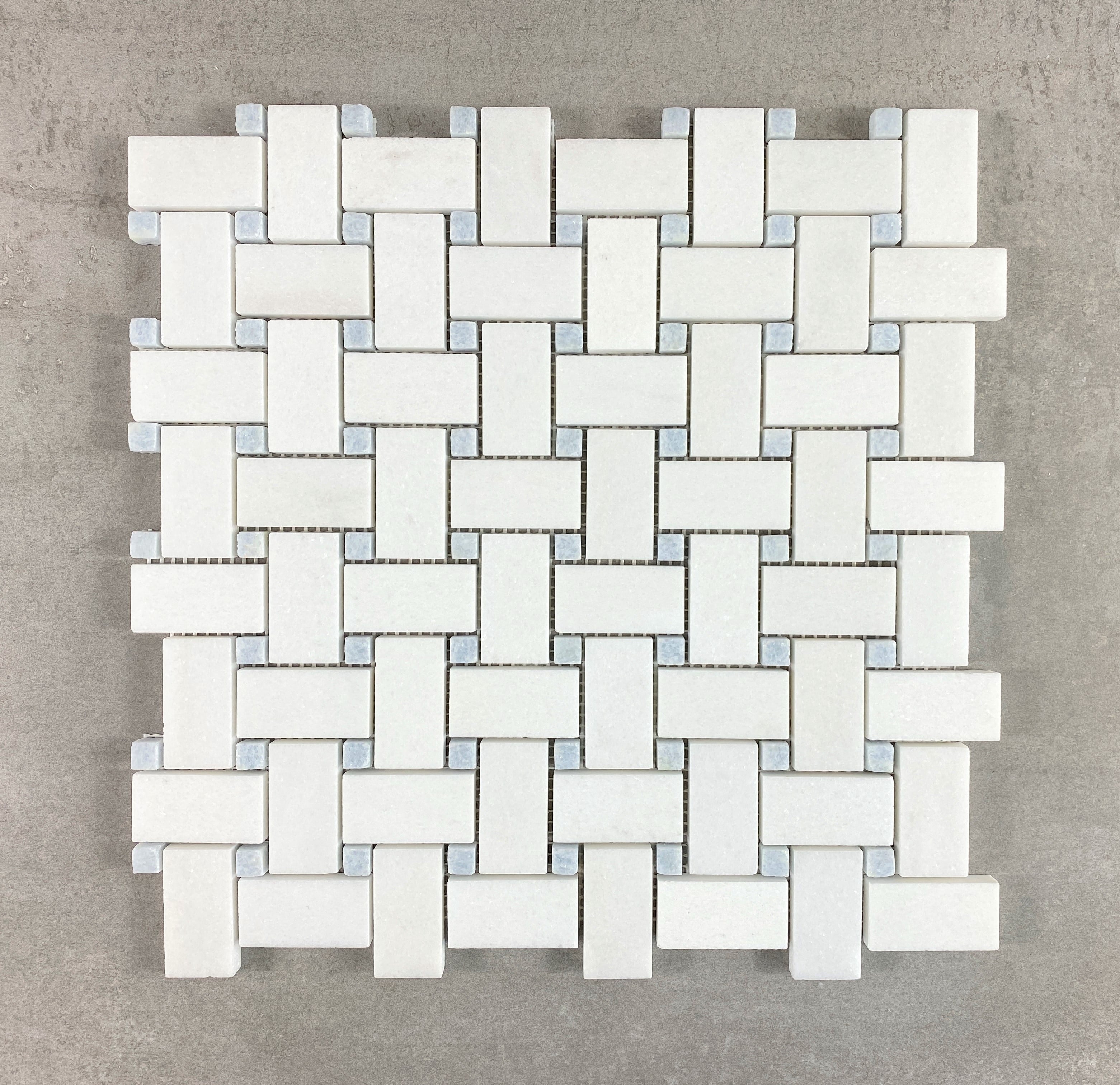 10-Pieces-of-1-x-2-Thassos-White-and-Blue-Celeste-Dot-Marble-Basketweave-Moasic-Floor-and-Wall-Tile_9fa41060-24c2-45a6-994c-52531fbaa3d4.2e29fe3b72d4b2b1c132491a70ed8108