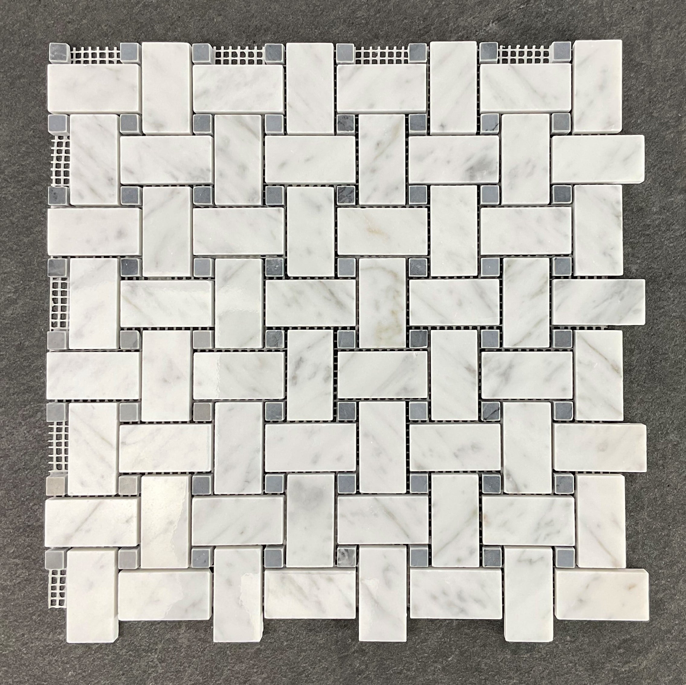 10-Sheets-of-1-x-2-White-Cararra-and-Gray-Dot-Basketweave-Marble-Mosaic-Wall-Floor-Tile_67ea99ea-ce73-4058-99db-3b84b2c83bff.b0839317feece3616aaba3025af868a9