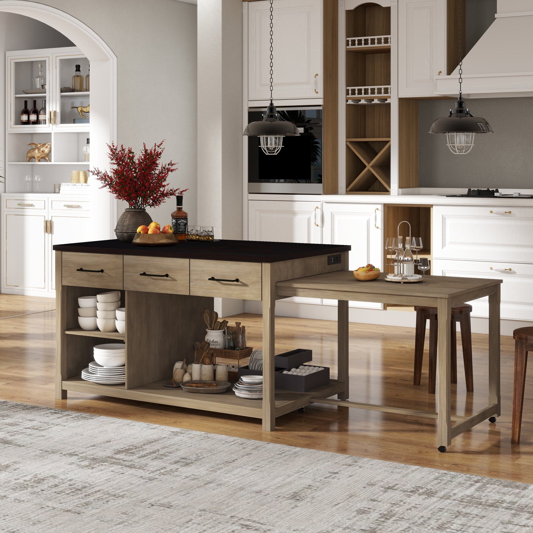 100-Kitchen-Island-Extendable-Dining-Table-6-8-Oversized-Rolling-Kitchen-Storage-Cart-Charging-Station-3-Drawers-Open-Shelves-Dining-Room-Espresso_fa5fc49a-80cc-4149-8d6f-b2d70e674d14
