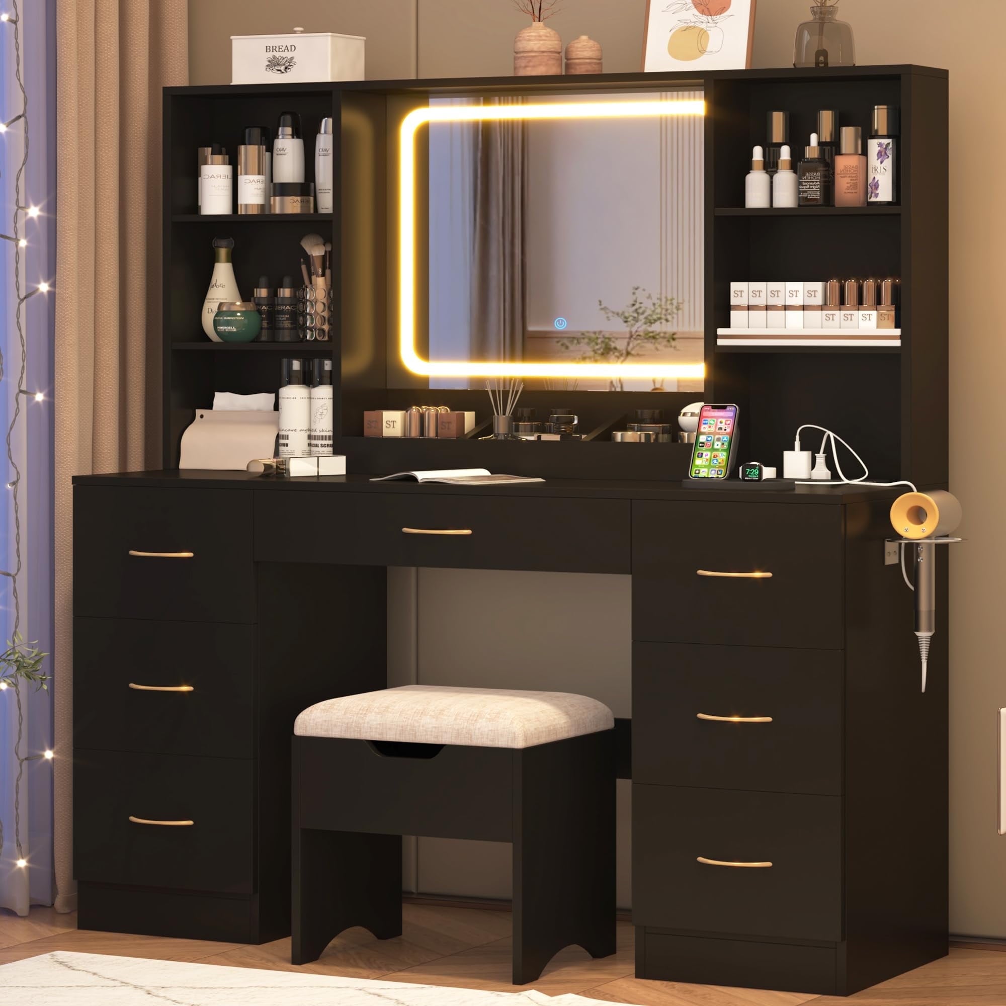 47-Large-Vanity-Desk-with-Lighted-Mirror-Charging-Station-Black-Makeup-Vanity-with-7-Drawers-6-Shelves-Vanity-Set-with-Cushioned-Stool_ba0ba266-68e6-43ac-8c7e-b9a86ceedb9c.0065764bc09