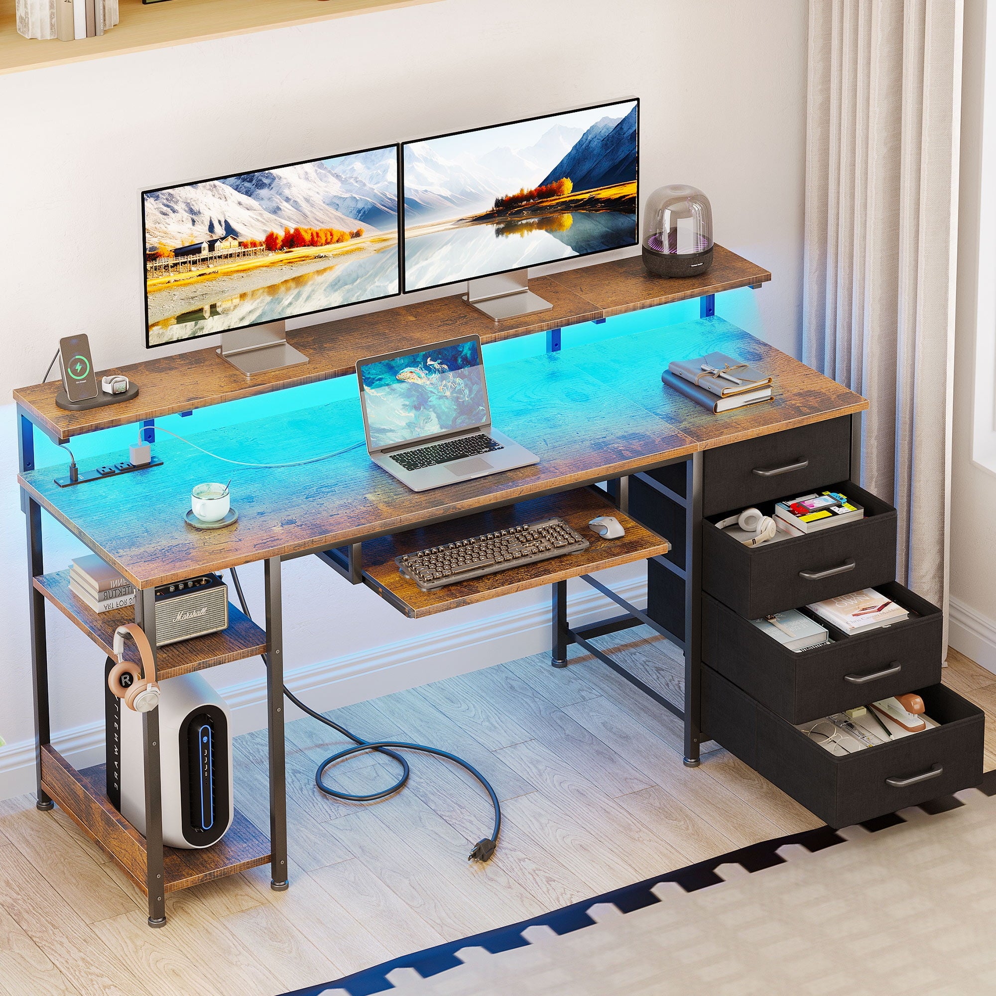 55-inch-Office-Desk-Power-Outlet-Adjustable-Monitor-Stand-Computer-Desk-Fabric-Drawer-Keyboard-Tray-Gaming-Desk-LED-Light-PC-Stand-Table-Bedroom-USB_fc31be0e-2b9d-4edb-b335-6f7b434e4e