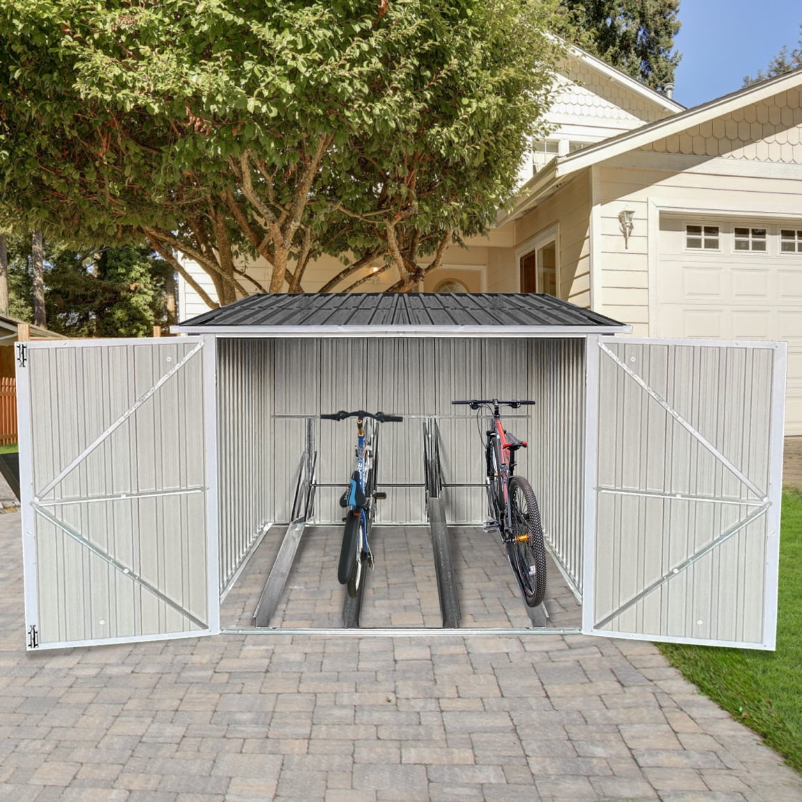 6-3-x-6-1-Outdoor-Storage-Shed-Clearance-Metal-Outdoor-Storage-Cabinet-Double-Lockable-Doors-Waterproof-Tool-Shed-Stores-4-Bikes-Backyard-Shed-Garden_77a1da88-6867-4b79-be4c-46ecb8c3a
