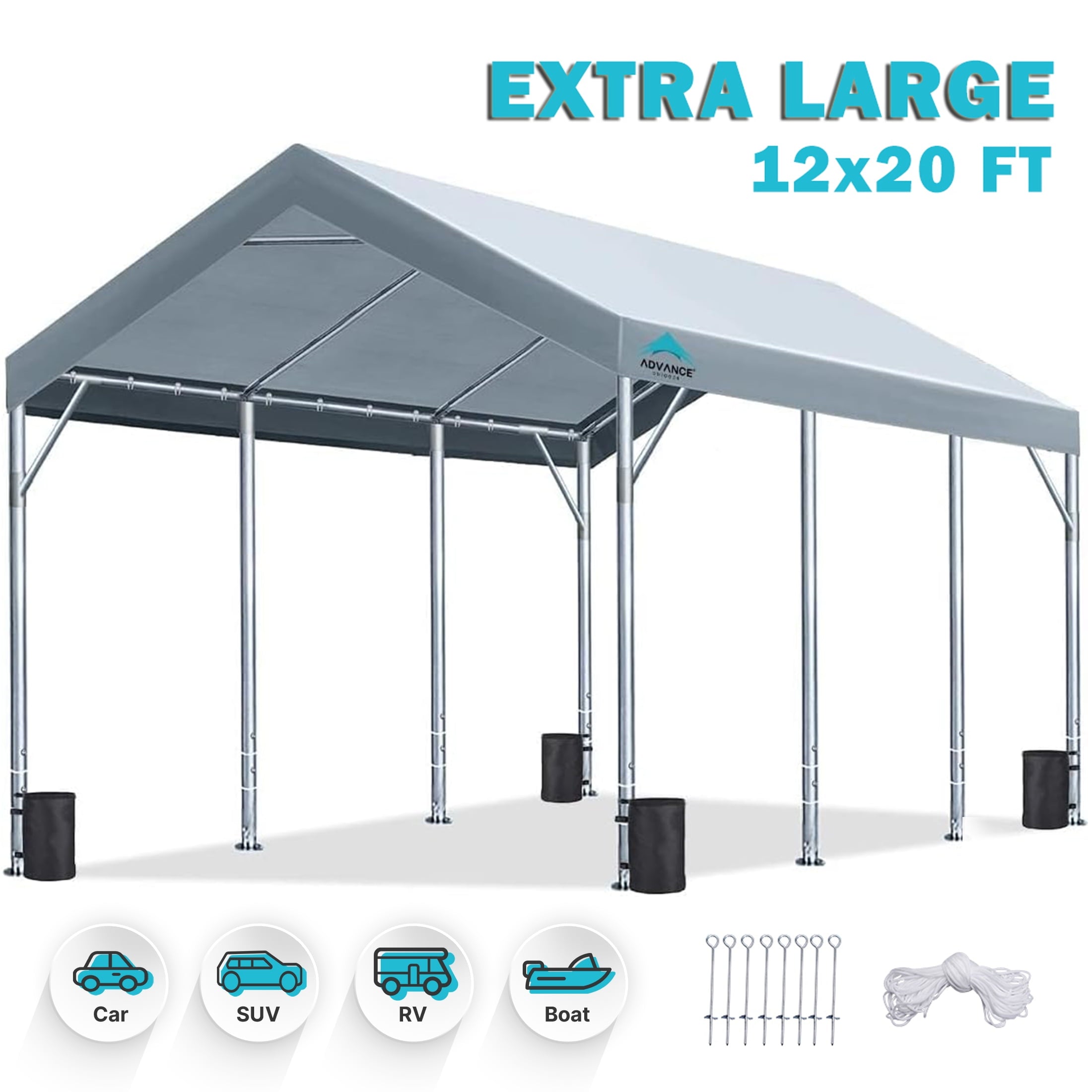 ADVANCE-OUTDOOR-12x20-ft-Carport-Heavy-Duty-Car-Canopy-Event-Canopy-8-Legs-with-8-Reinforced-Poles-and-4-Sandbags-Silver-Gray_bdbb79df-d42f-4968-a4b7-448879d74ea5.55316cda1462685024d0
