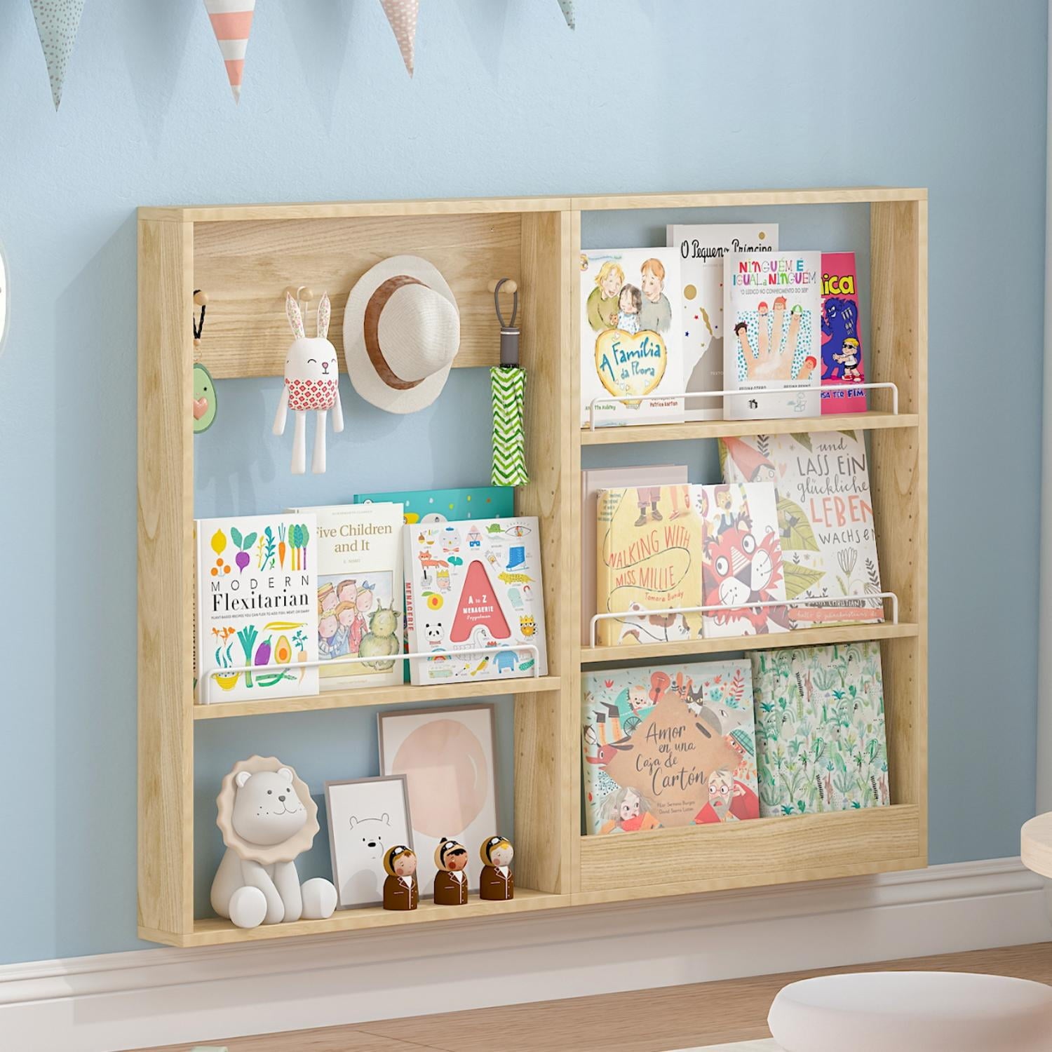 Advwin-5-Tier-Wall-Mounted-Kids-Bookshelf-Adjustable-Shelves-Wooden-Book-Shelf-Organizer-Behind-Door-Bookcase-Display-Shelf-Kids-Room-Nursery-Playroo_bc10ce2f-3fe2-4eae-b5fe-d6d54a50d