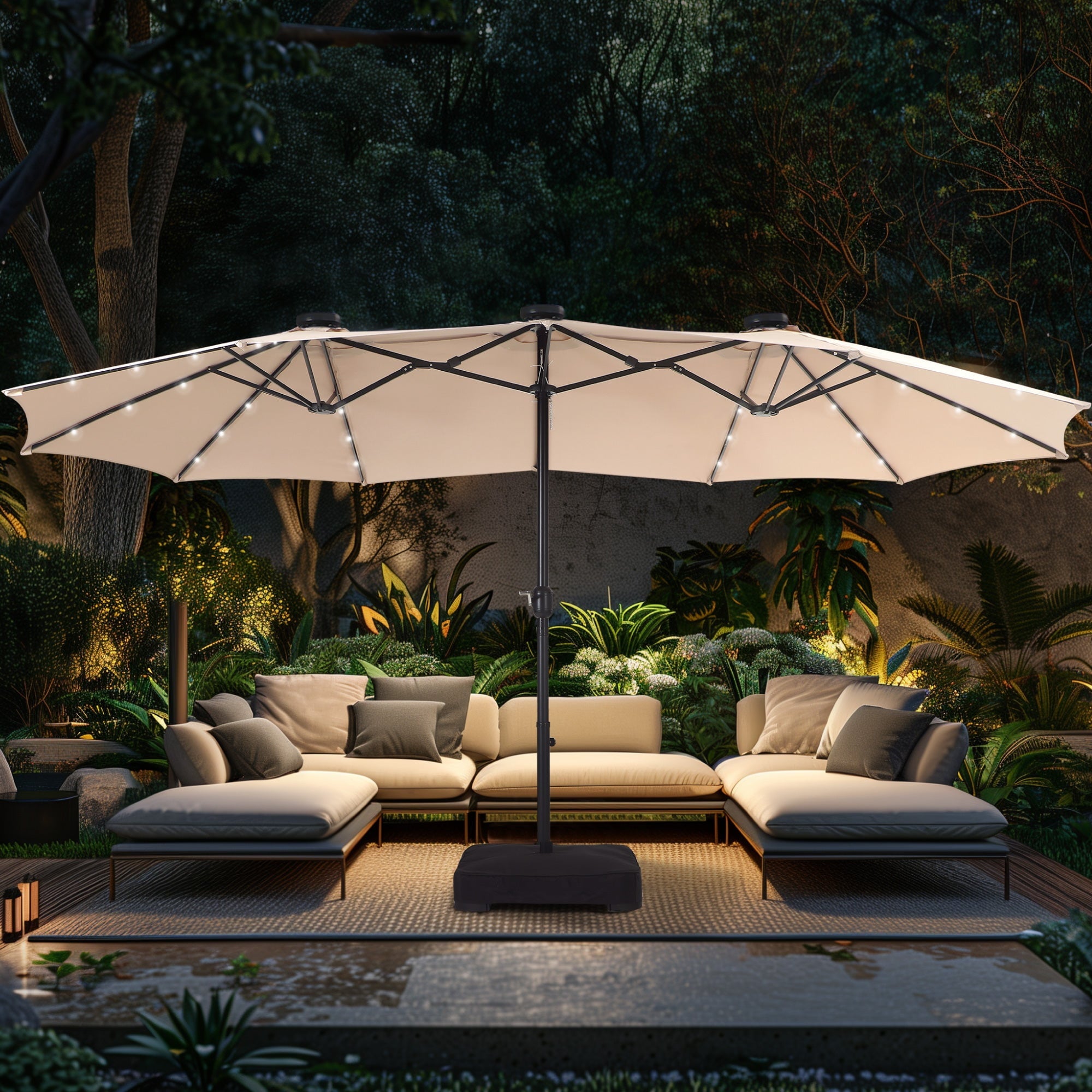Alpha-Joy-15ft-Extra-Large-Outdoor-Patio-Double-Sided-Umbrella-with-LED-Solar-Lights-Umbrella-Base-Beige_b5dcb718-ce35-44f4-9bcc-44e9bb1dc1d7.b0b872430a3c0a70e4909fbe8f96b92e