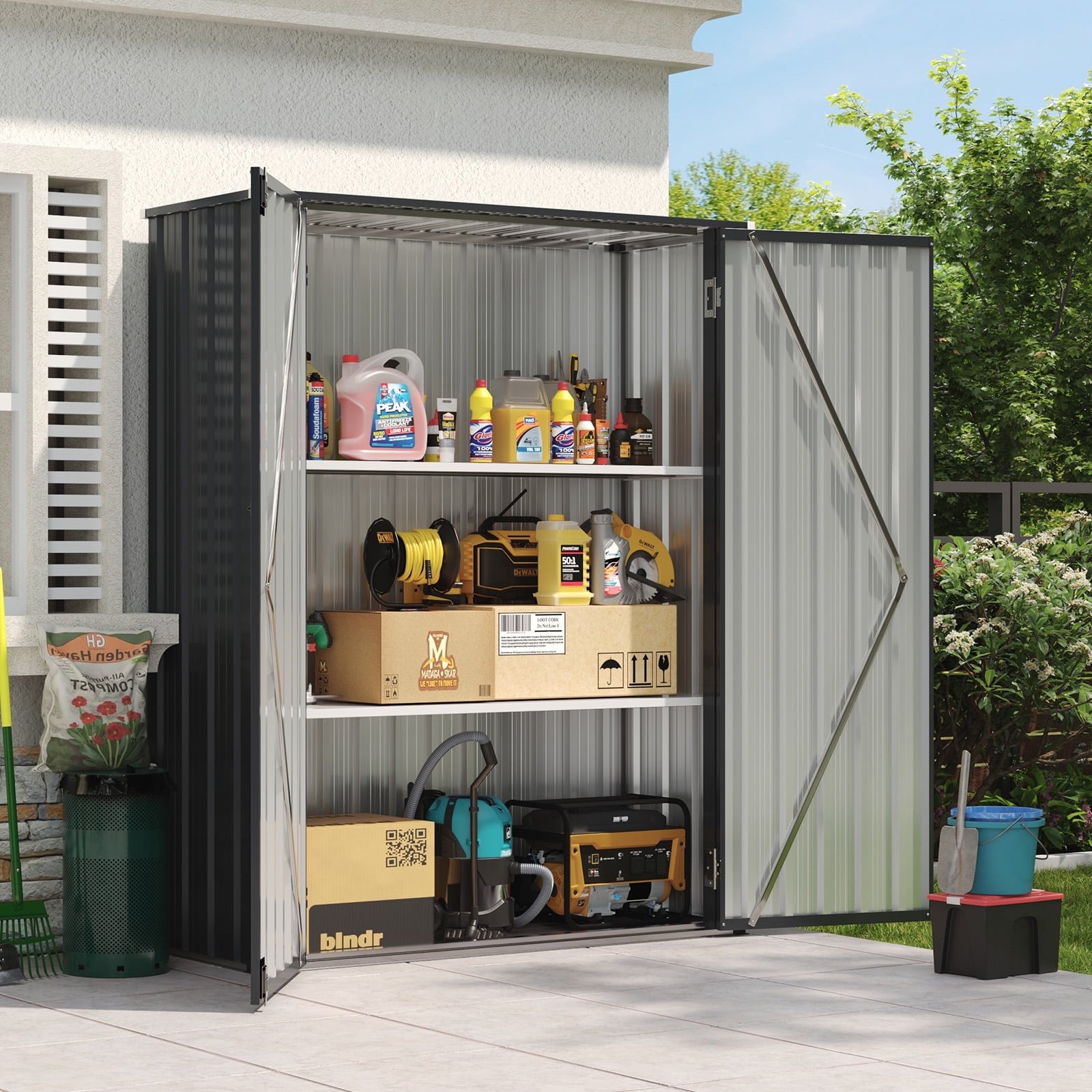 Aoxun-4-5x1-5-ft-Black-Metal-Storage-Shed-with-2-Shelves-Outdoor-Waterproof-Cabinet_ffcefd6b-cd3b-4844-aed8-c8e14fba4665.0f5641e58fea2db6e516a511b22cb5b2