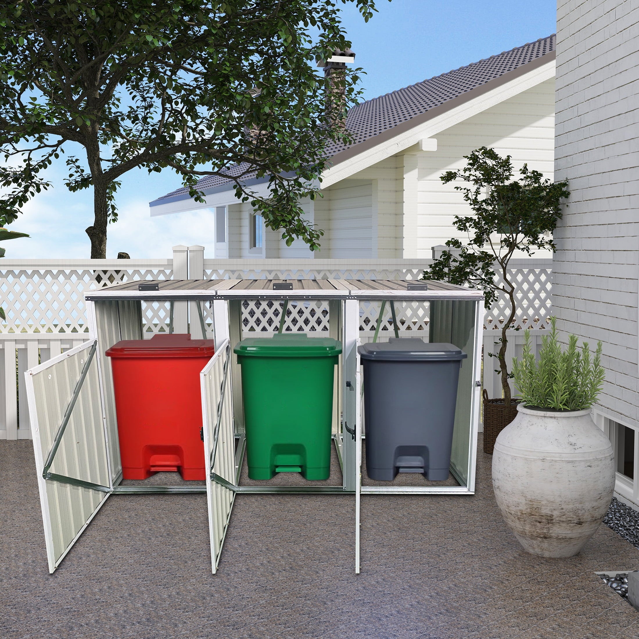 Aukfa-7-3-W-Outdoor-Garbage-Bin-Storage-Metal-Storage-Shed-for-3-Trash-Cans-Tools-Waterproof-Trash-Can-Storage_29181183-fec9-4f4e-aabf-fccd67024672.a24d8695249fd29971961c218d824a65